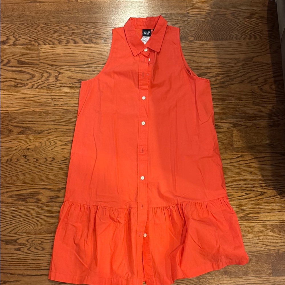 GAP Sleeveless Midi Shirt Dress in Bright Orange
